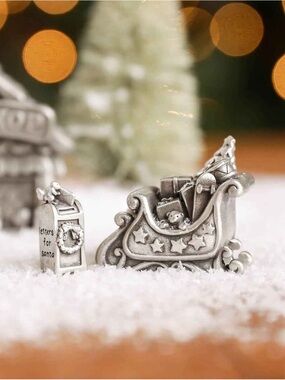 Lisa Leonard Pewter Santa Sleigh and Mailbox Holiday Figurine Set